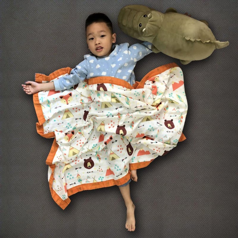 Farmer Mani Muslin Soft Swaddle Blanket, Baby Blankets for Boys Girls Toddler, Multiple Layer Swaddle Wrap, Practical Size 43 X 45 inchs (Fox Bear) - Image 3